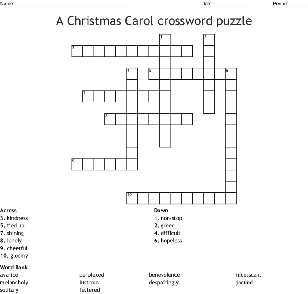 A Christmas Carol Vocabulary Crossword WordMint - A Christmas Carol Crossword Puzzle Easy