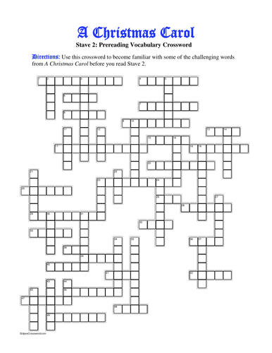 A Christmas Carol Stave 2 50 word Prereading Crossword Great  - A Christmas Carol Crossword Puzzle Easy