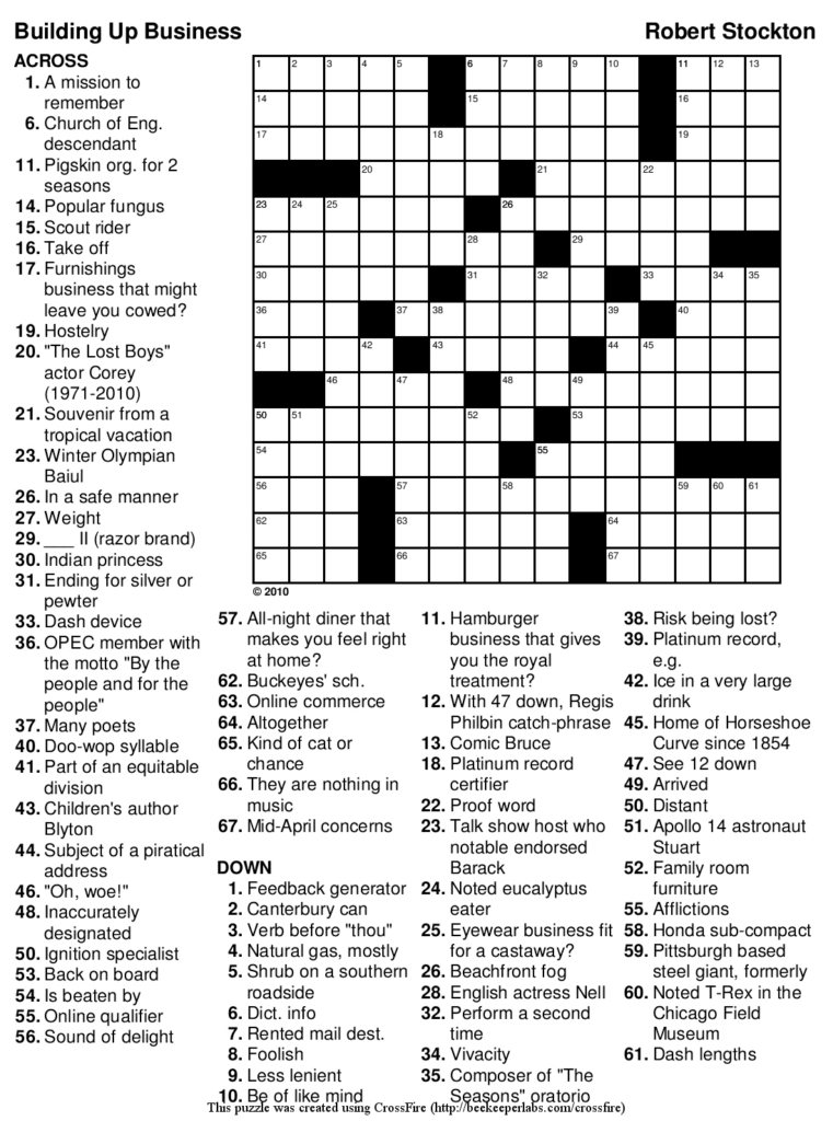Printable Crossword With Answers Printable Crossword Puzzles - Answers For Easy Printable Crosswords