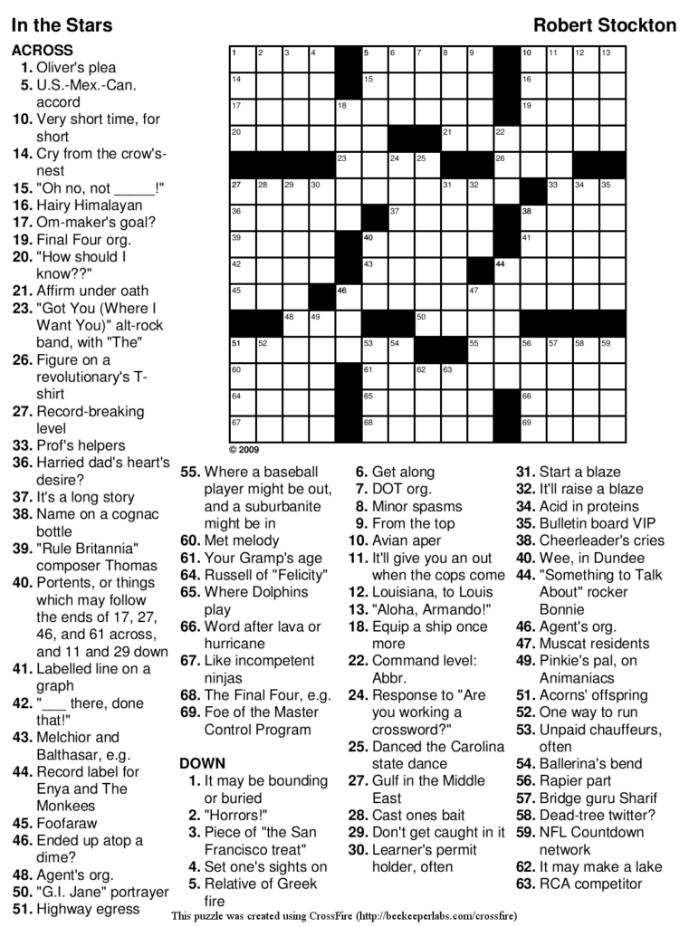 Printable Thomas Joseph Crossword Answers Printable Crossword Puzzles - Answers For Easy Printable Crosswords