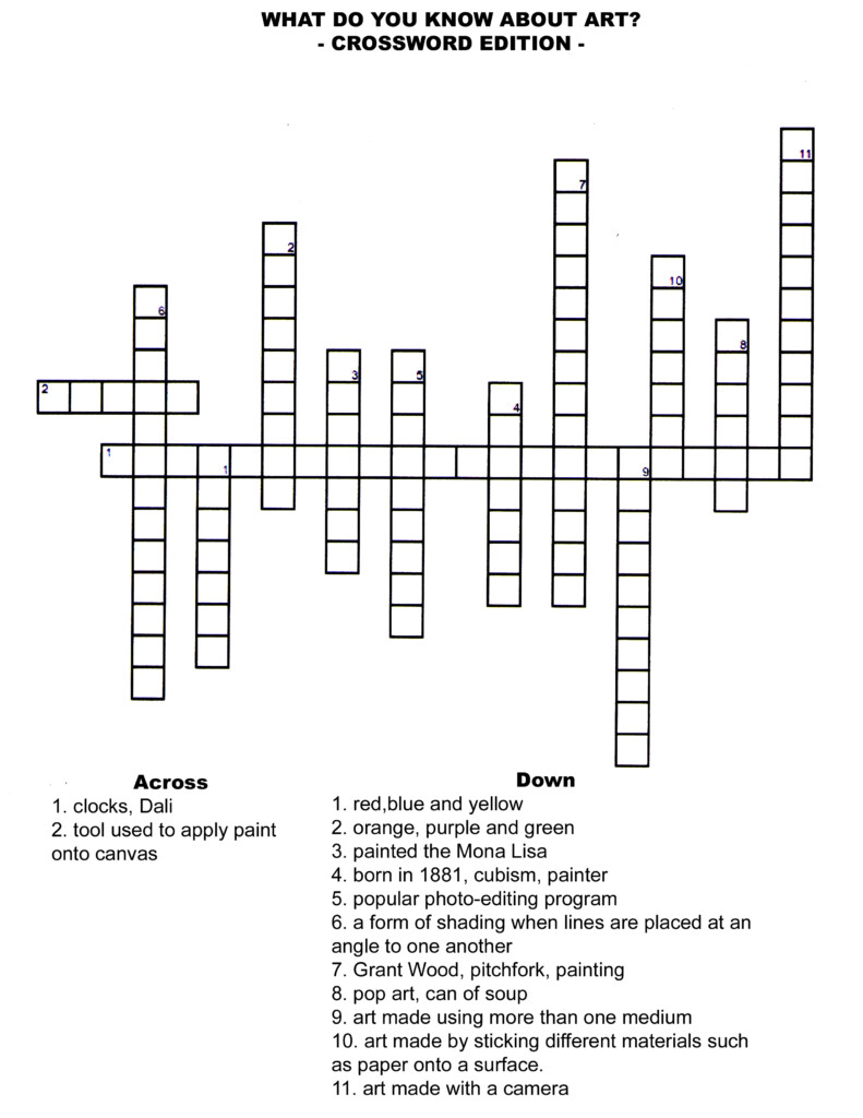 The SmARTteacher Resource - Art Crossword Easy