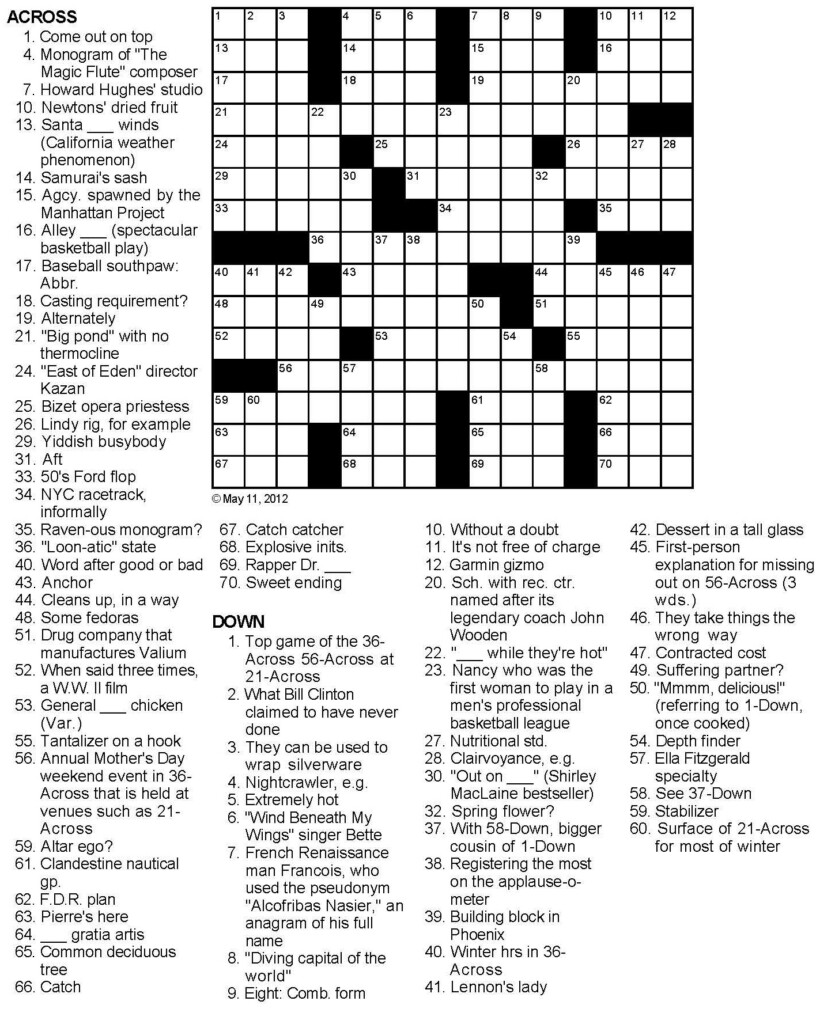 10 Best Large Print Easy Crossword Puzzles Printable Printableecom  - Best Online Crossword Puzzles Easy