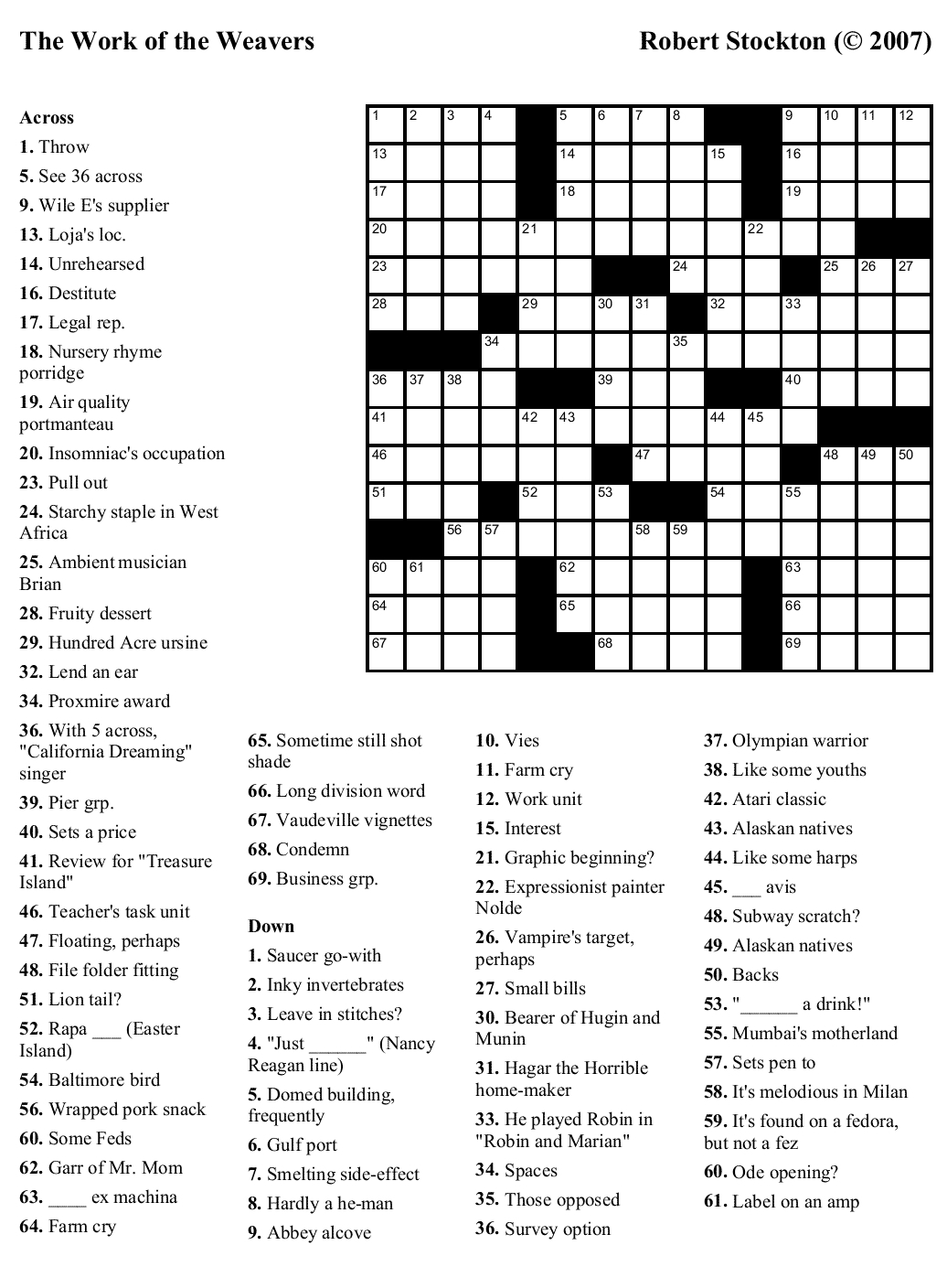 Printable Crosswords By Thomas Joseph Printable Crossword Puzzles - Big And Easy Crossword Puzzles