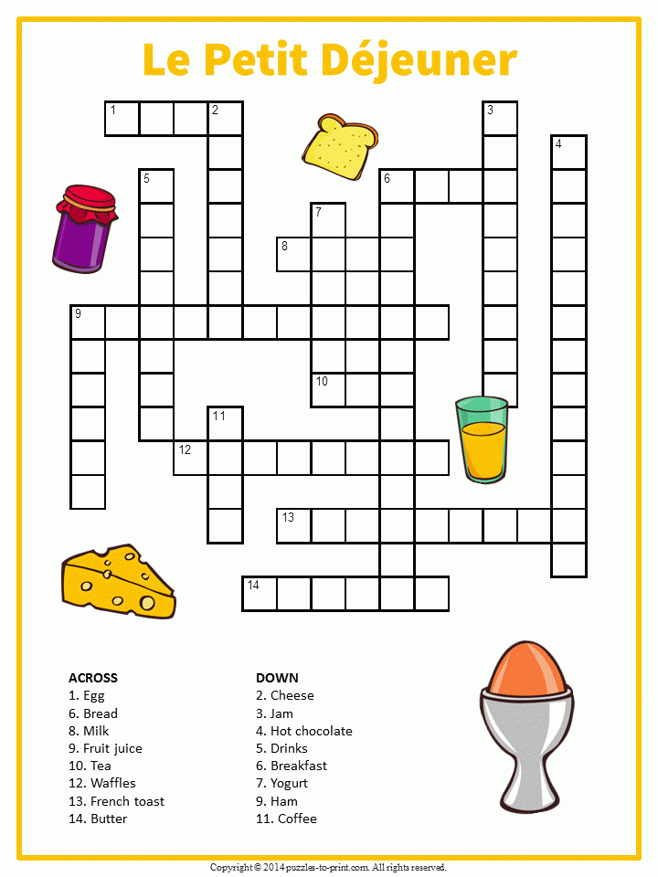 Free Printable French Breakfast Crossword French Worksheets French  - Big Easy Cuisine Crossword Puzzle