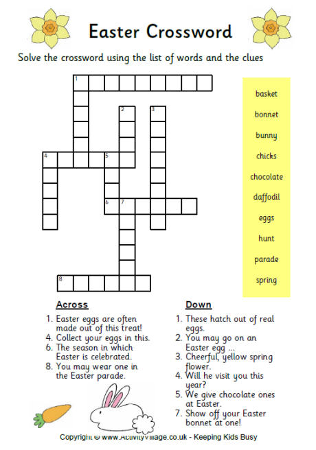 Easter Crossword Easy - Bunny Easy Ski Trail Crossword