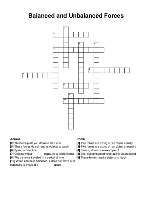 Balanced And Unbalanced Forces Crossword - Constant Distance Is An Easy Thing Crossword