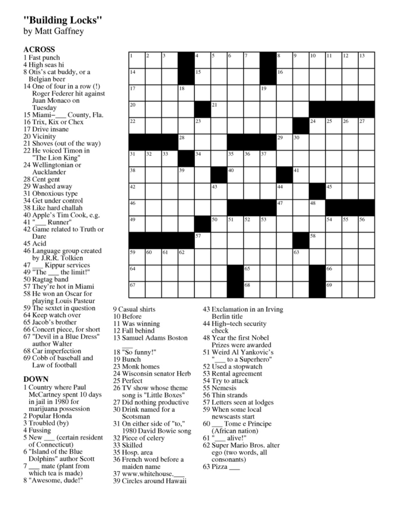 Easy Celebrity Crossword Puzzles Printable Free Daily Printable  - ___ Course Easy A Crossword
