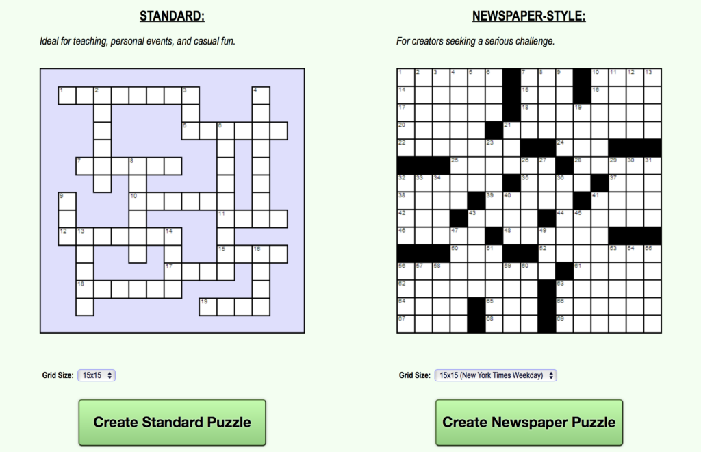 Create Your Own Standard Crossword Puzzles Or Newspaper style Crossword  - Create Your Own Easy Crossword Puzzles