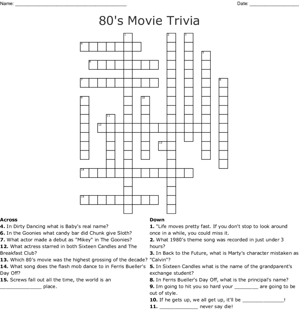 Movie Trivia Crossword Puzzles Printablecrosswordpuzzlesfree - Crossword Clue Easy Standard To Achieve