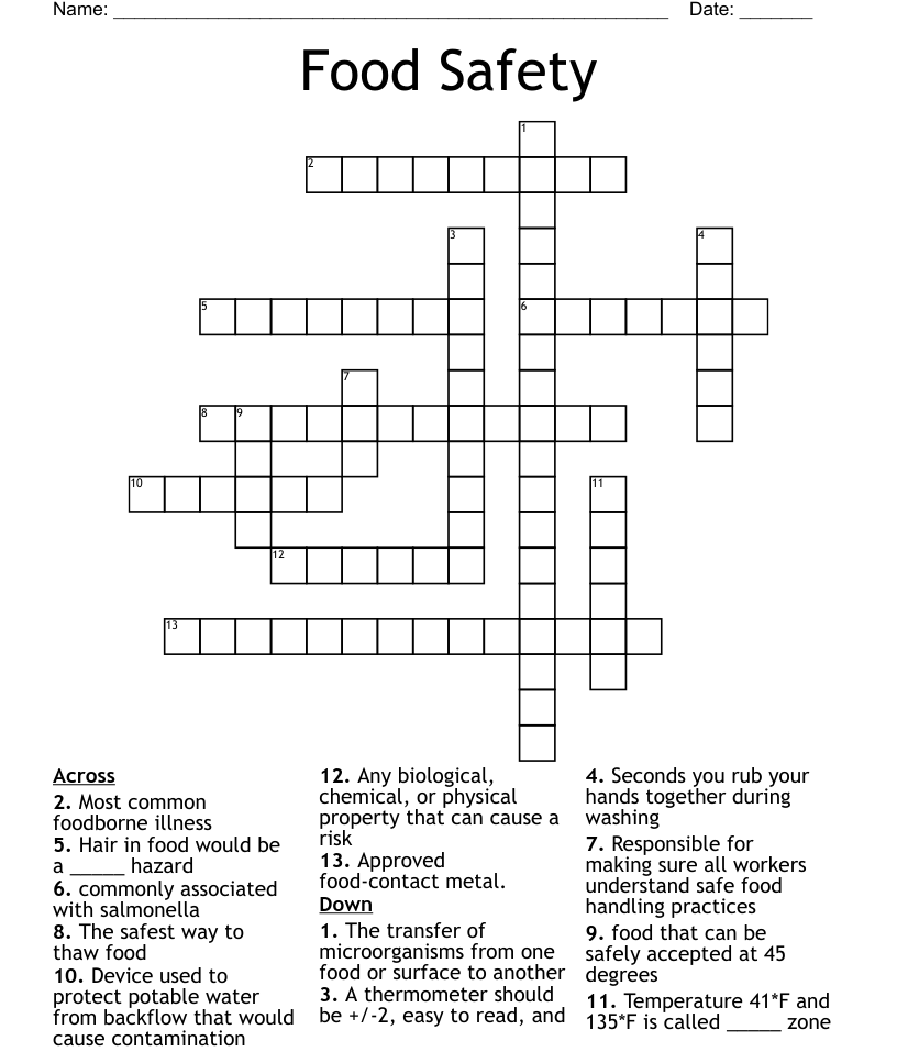 Food Safety Crossword WordMint - Crossword Making Easy To An Excessive Degree