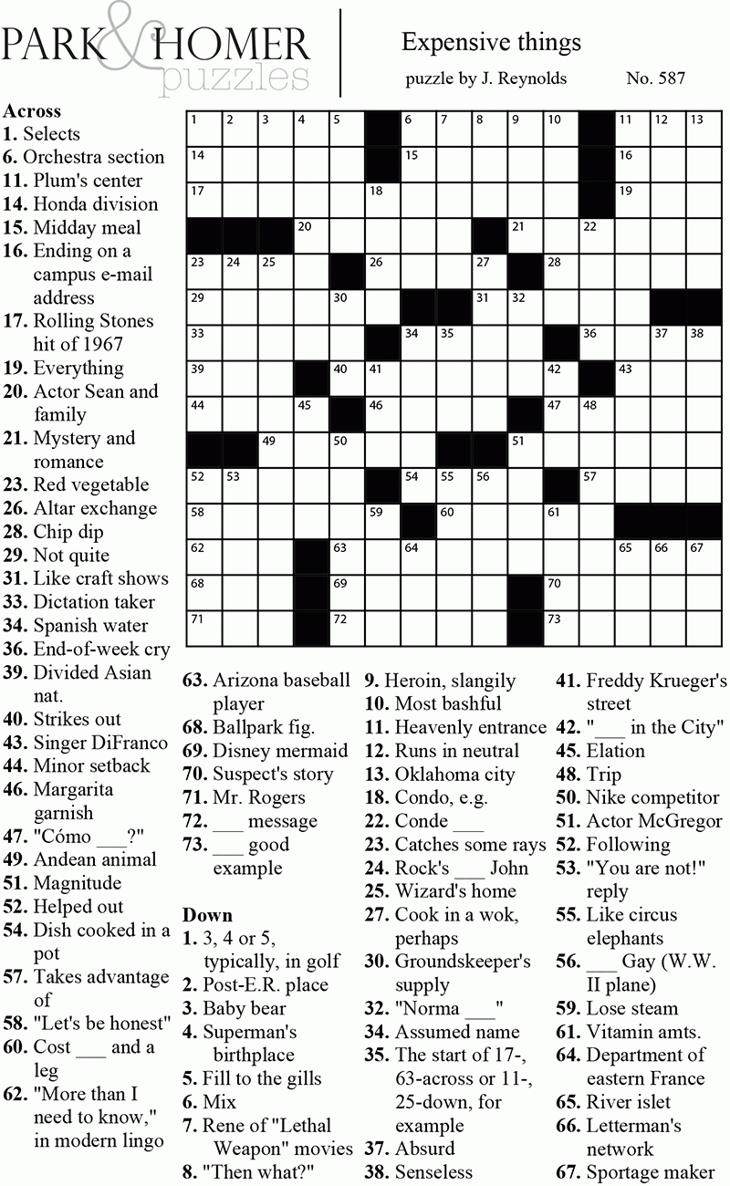 Printable Crossword With Answers Printable Crossword Puzzles - Crossword Puzzle Easy Printable With Answer