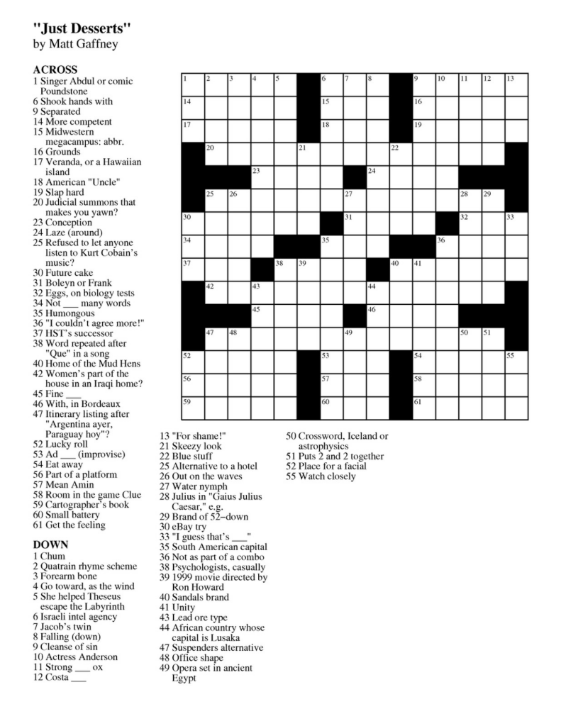 Free Large Print Crossword Puzzles Online Printable Crossword Puzzles - Crossword Puzzles Easy Large Print