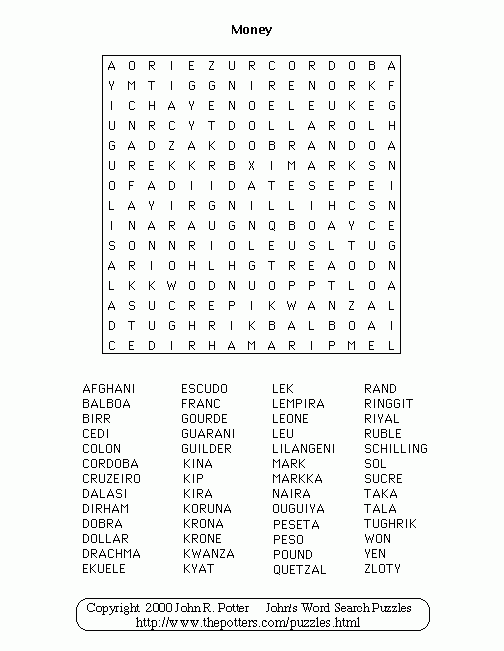 John s Word Search Puzzles Money - Crossword Source Of Easy Money