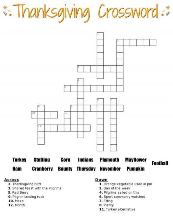 Thanksgiving Crossword Puzzle Best Coloring Pages For Kids - Crossword Thanksgiving Easy