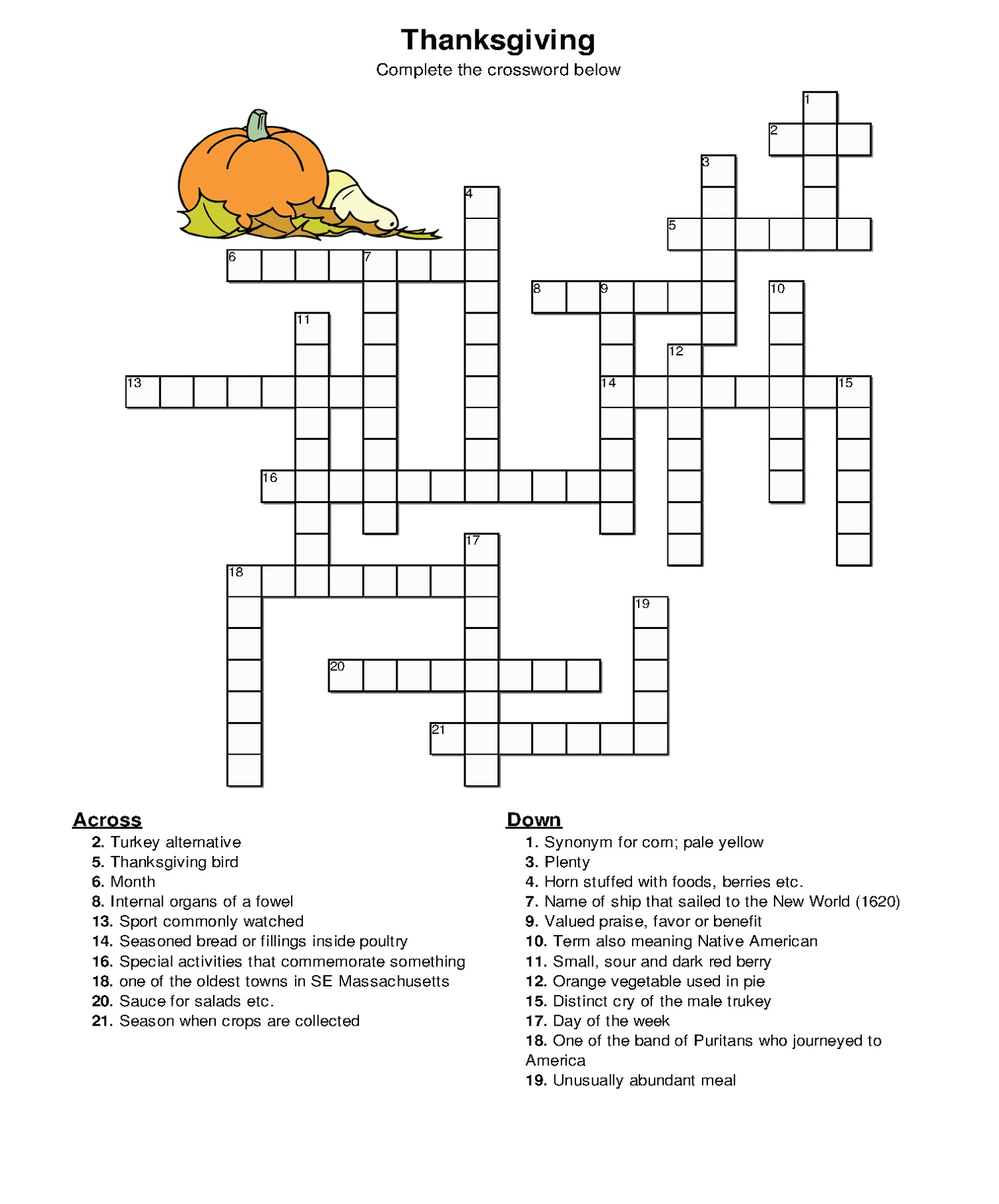 Printable Easy Crossword Puzzles For Kids 101 Activity - Crossword Thanksgiving Easy