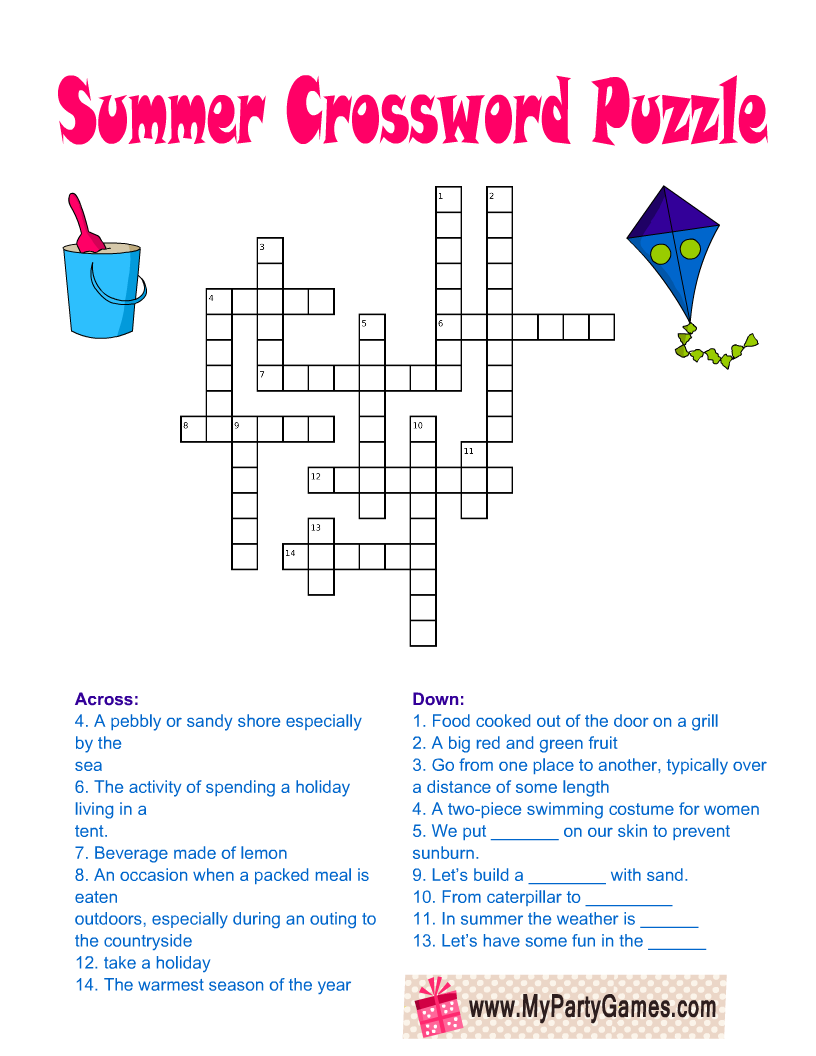 Crossword Puzzles For Children Activity Shelter Word Summer Crossword  - Daily Themed Crossword Easy Peasy Level 4