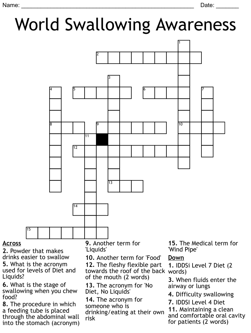 World Swallowing Awareness Crossword WordMint - Easier To Swallow Crossword