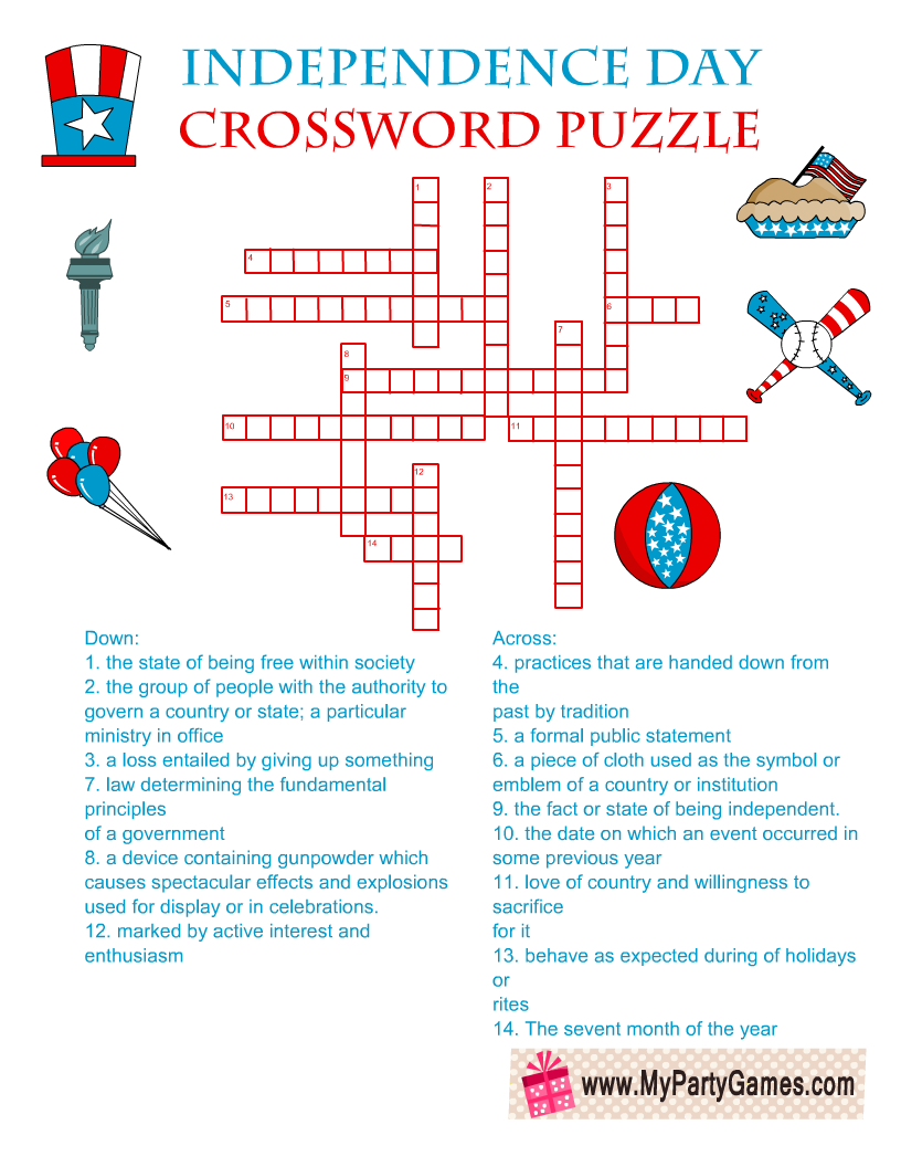 Free Printable Independence Day Crossword Puzzle With Answer Key - Easy 4th Of July Crossword Puzzle