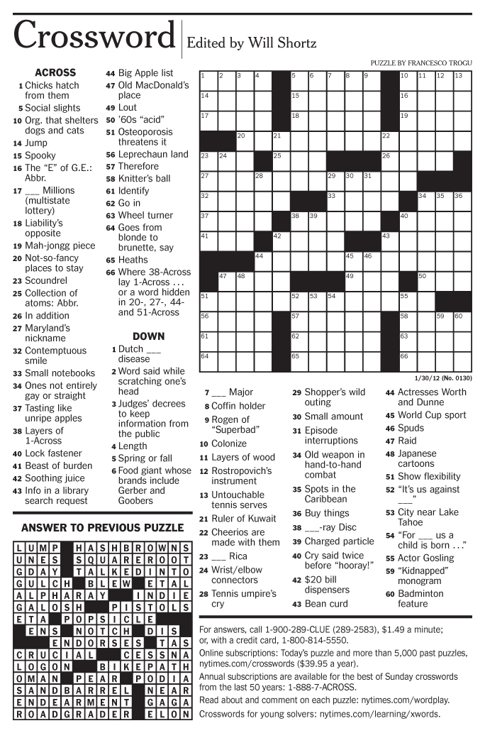 Francesco Trogu The New York Times Crossword Puzzle - Easy And Hard Crossword Ny Times