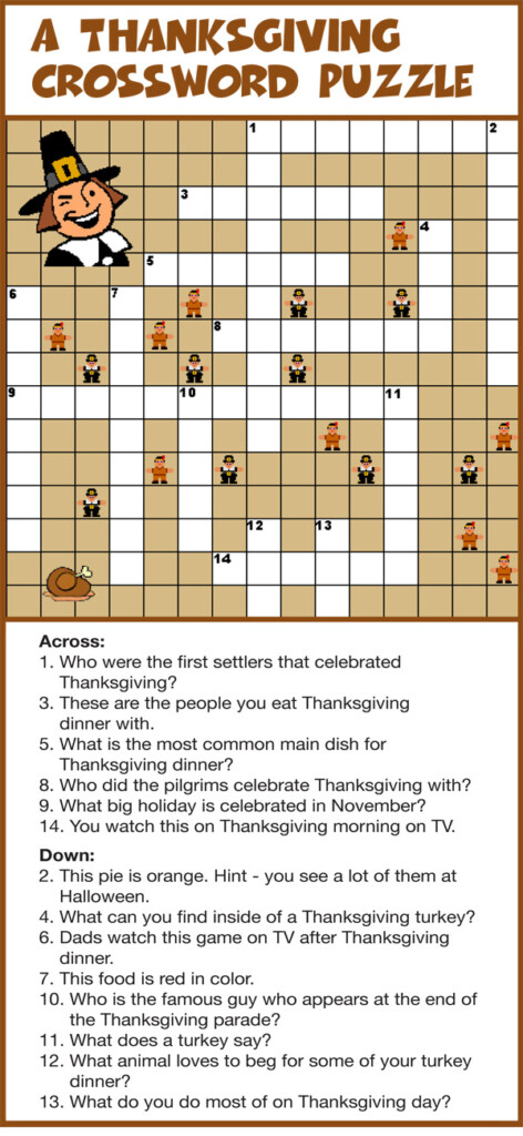 Thanksgiving Crossword Puzzle Best Coloring Pages For Kids - Easy Arrow Crosswords Printable