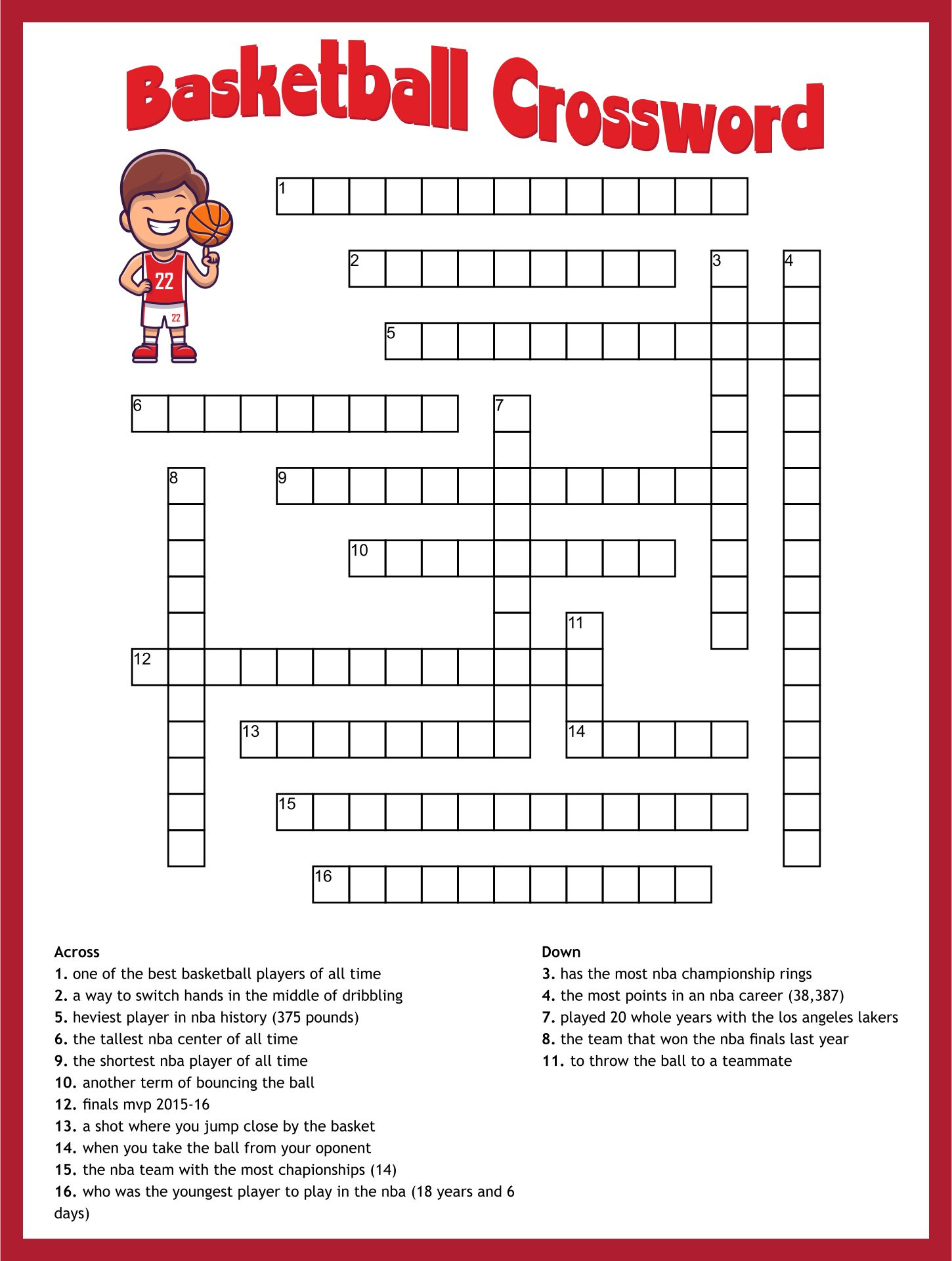 10 Best Sport Crossword Printable Printablee - Easy Basket Crossword Puzzle Clue