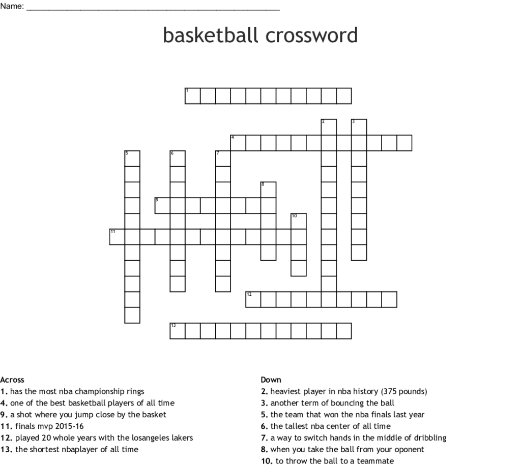 Basketball Chamberlain Crossword - Easy Basket Crossword Puzzle Clue