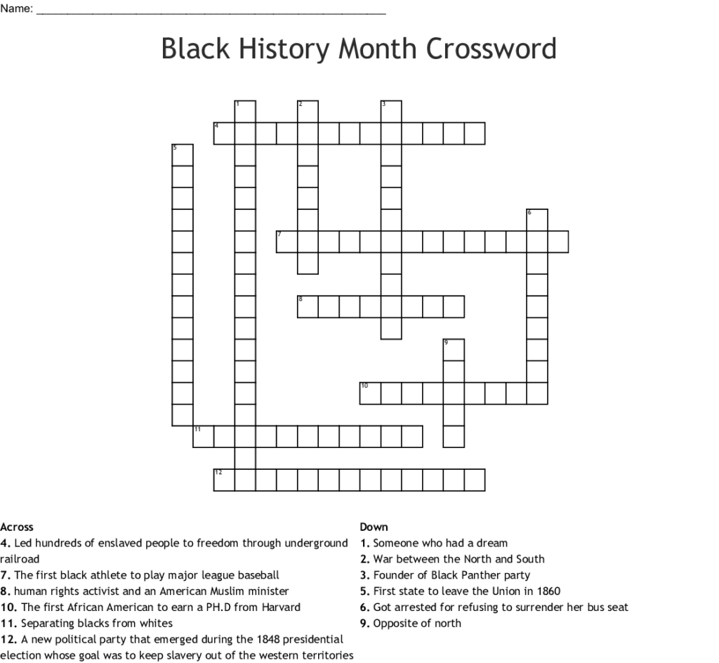 Black History Month Crossword WordMint - Easy Black History Crossword Puzzle Printable