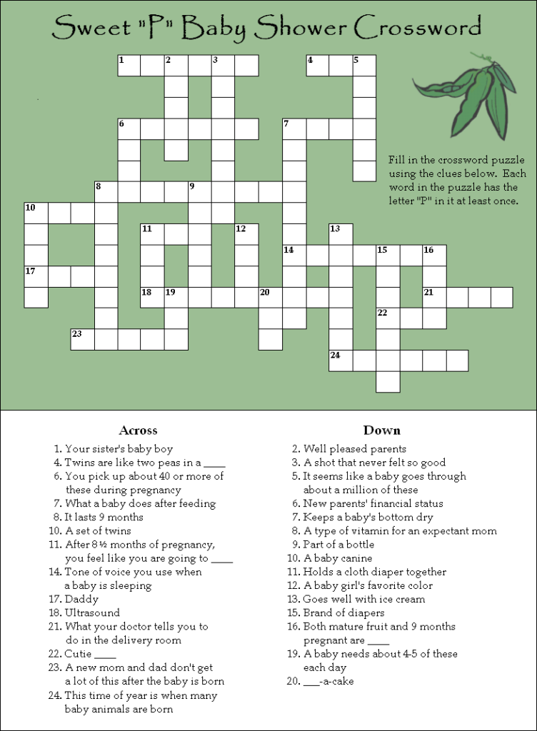 A Fun And Free Baby Shower Crossword Puzzle - Easy Card Game Crossword