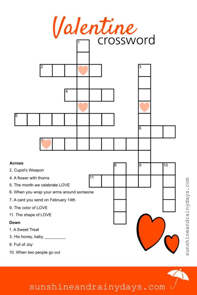 Valentine Crossword Puzzle Valentine Printables Kids Valentine  - Easy Card Game Crossword