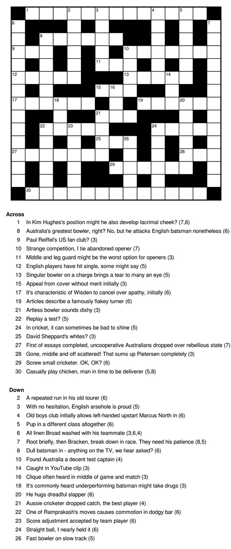 The 2013 King Cricket Ashes And Priestly Vestments Summer Crossword By Bert - Easy Catch In Cricket Crossword Clue