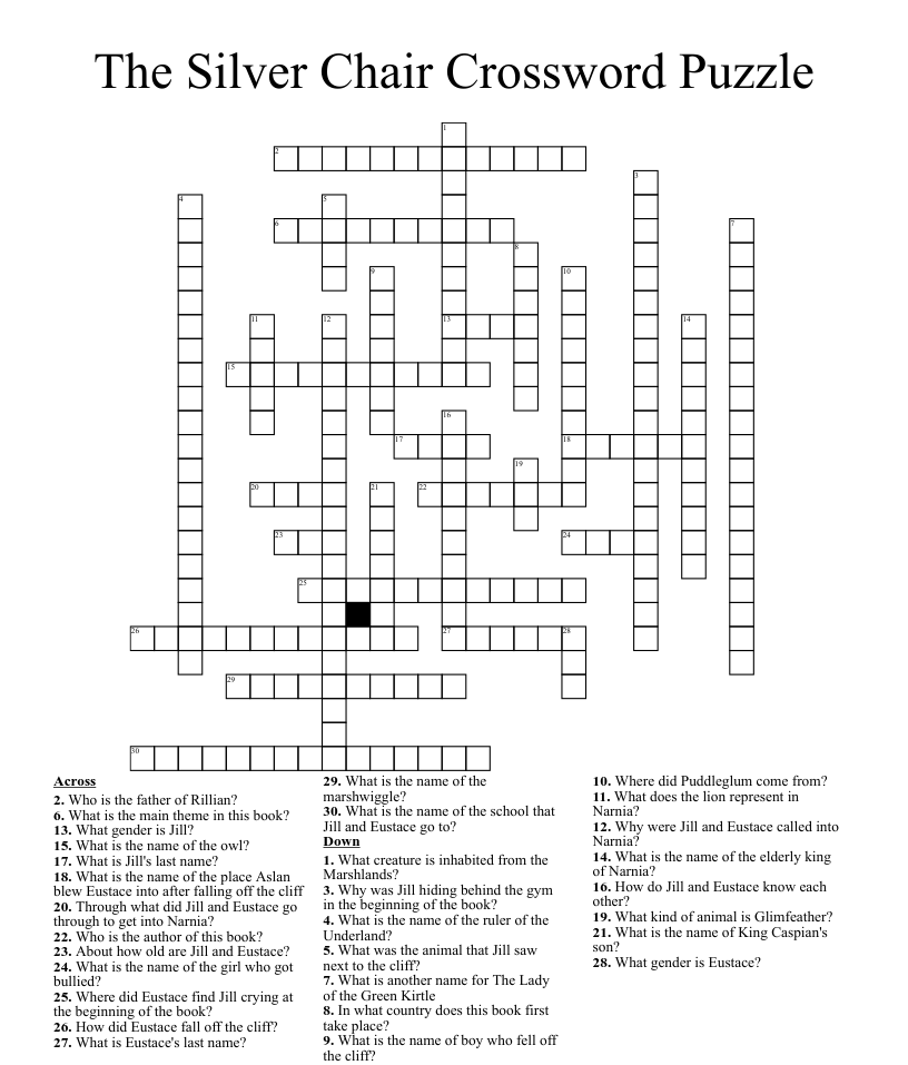 The Silver Chair Crossword Puzzle WordMint - Easy Chair Crosswords