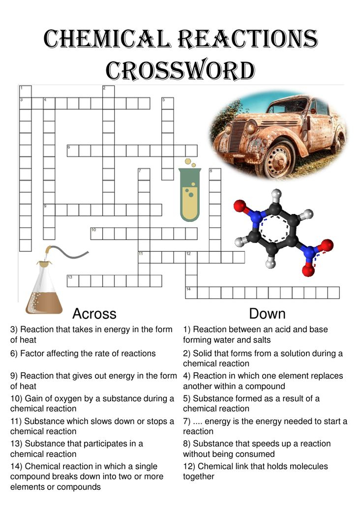 Chemistry Crossword Puzzle Chemical Reactions Includes Answer Key  - Easy Chemistry Crossword Puzzle Answers