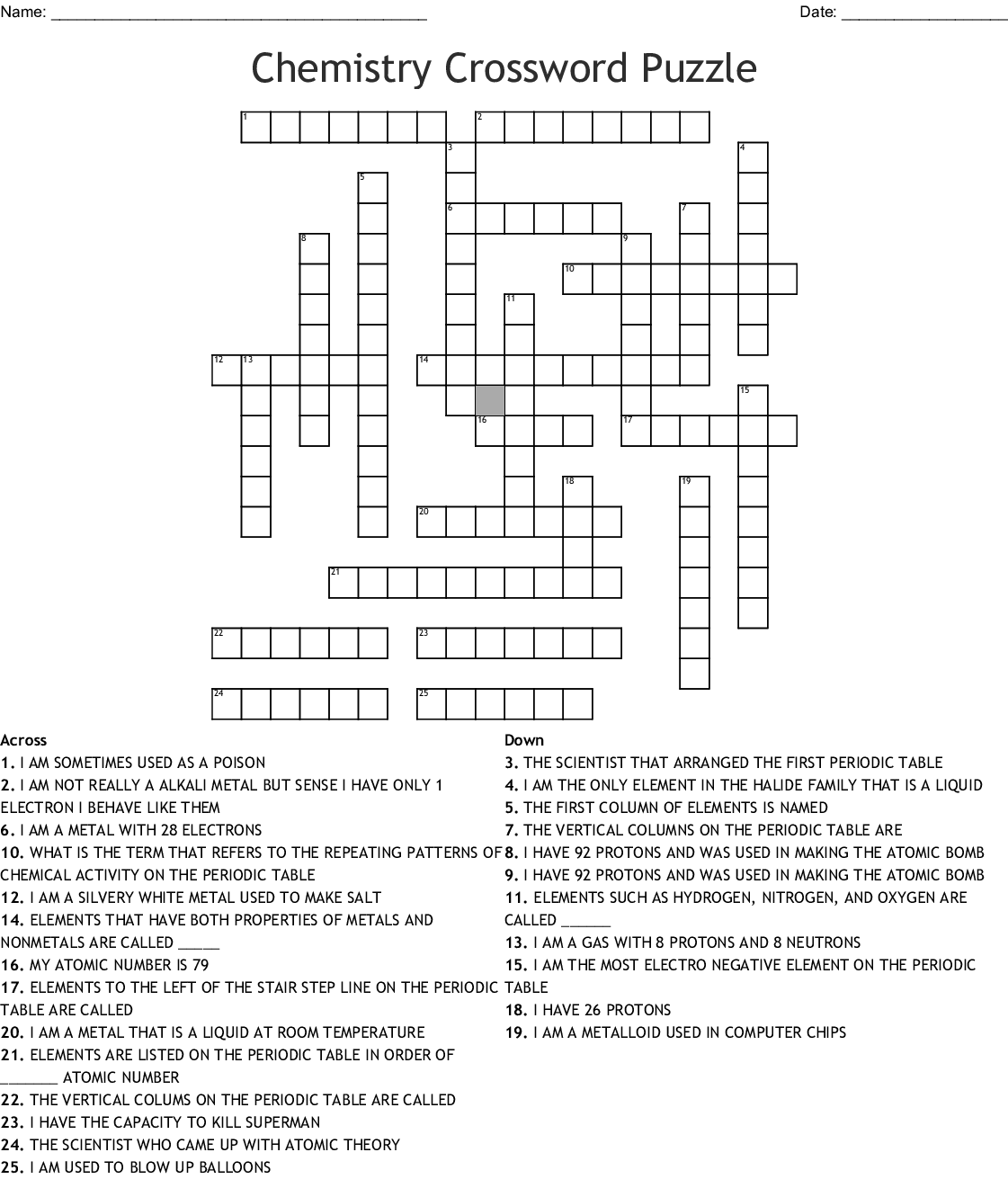 Chemistry Crossword Puzzle WordMint - Easy Chemistry Crossword Puzzle