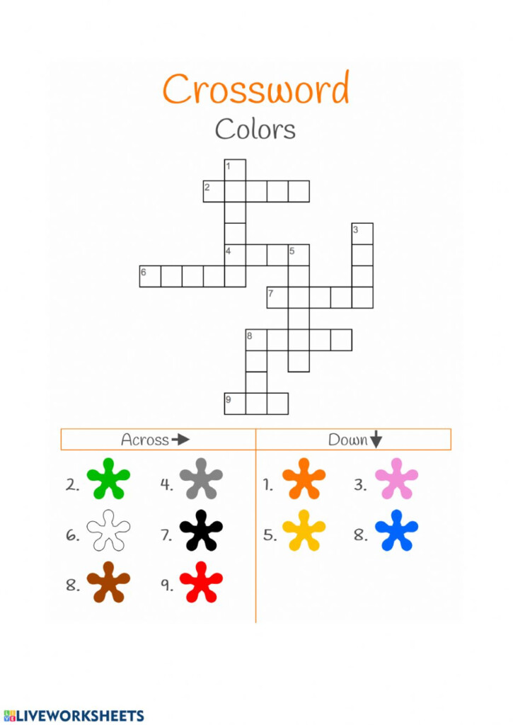 Crossword Colours Worksheet - Easy Color Crossword Puzzles