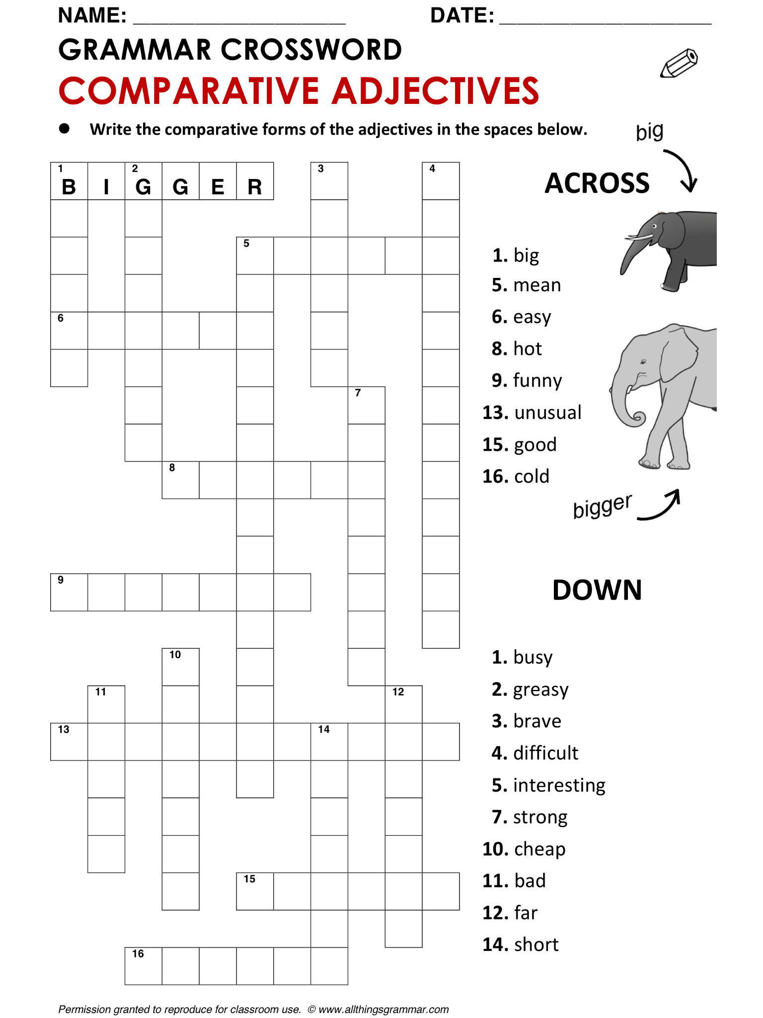 English Grammar Crossword Comparative Adjectives Http www  - Easy Comparative Crossword Clue