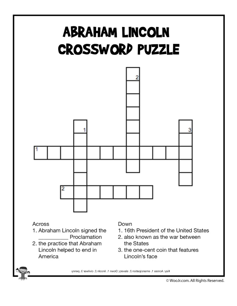 Abraham Lincoln Crossword For Kids Woo Jr Kids Activities - Easy Copy And Paste Word Crossword