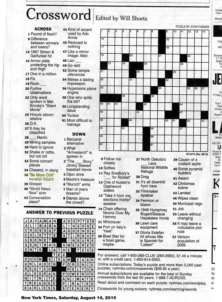 Ny Time Crossword Printable New York Times Sunday Crossword Puzzle  - Easy Crossword Clue Nyt