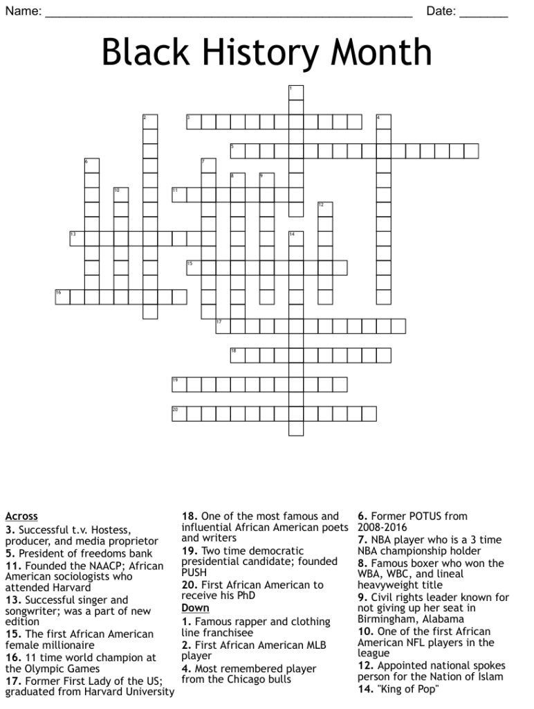Famous Firsts Black History Month Crossword WordMint - Easy Crossword For Black History Month
