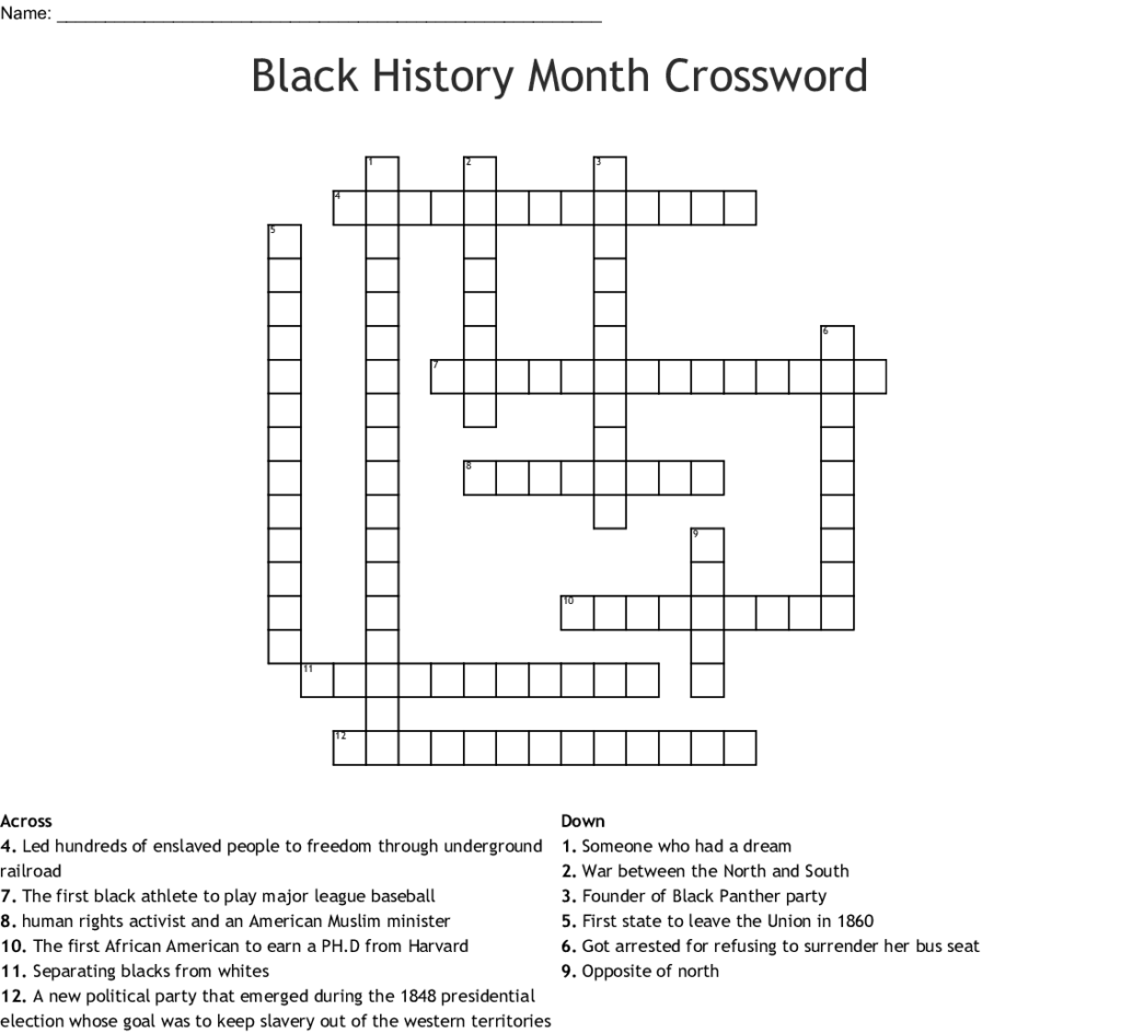 Black History Month Crossword WordMint - Easy Crossword For Black History Month