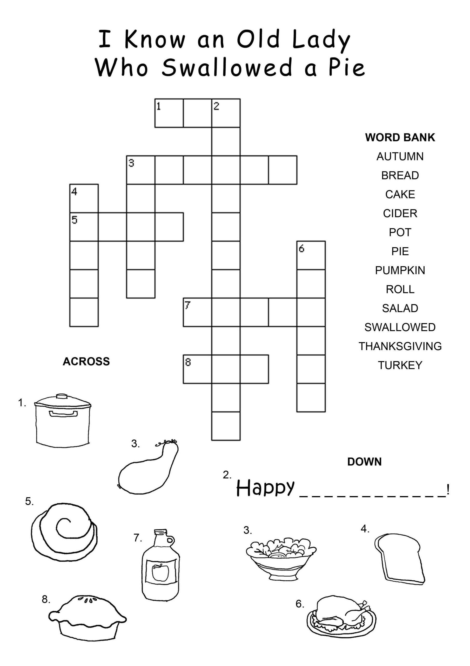 Easy Crossword Puzzles For Kids To Recall Memories Thanksgiving  - Easy Crossword Games