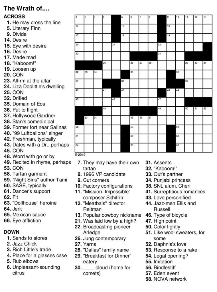 Easy Crossword Puzzles For Senior Activity 101 Printable - Easy Crossword Printable