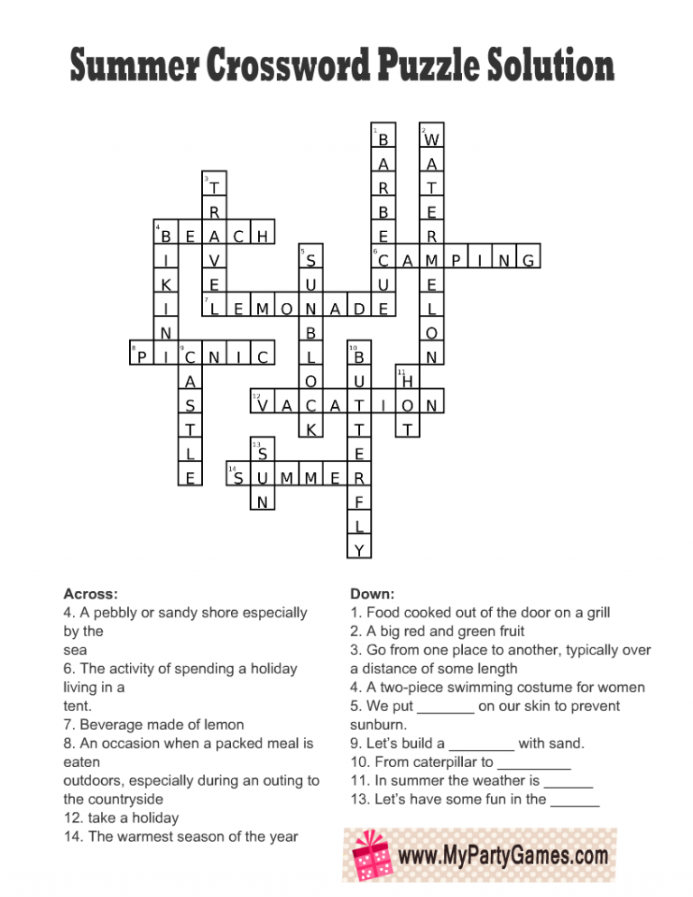 4 Free Printable Summer Crossword Puzzles - Easy Crossword Puzzle 13a Answers Key