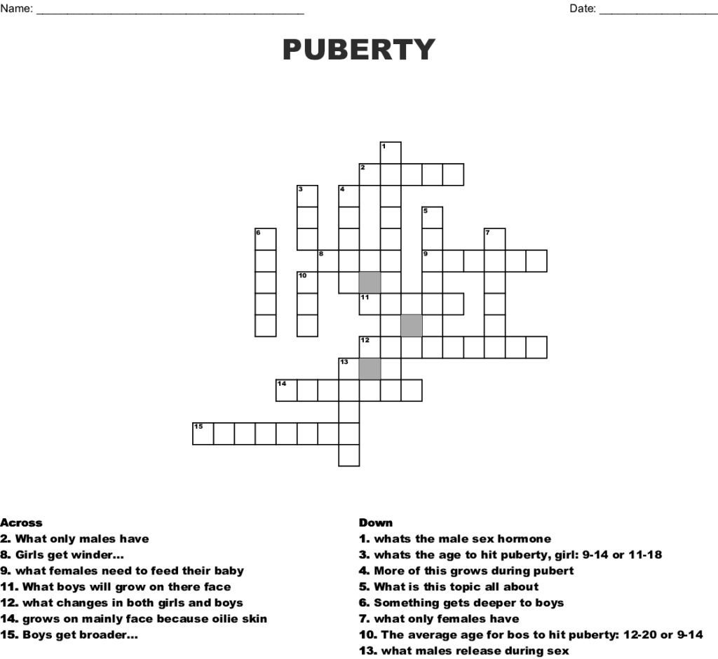 PUBERTY Crossword WordMint - Easy Crossword Puzzle About Puberty