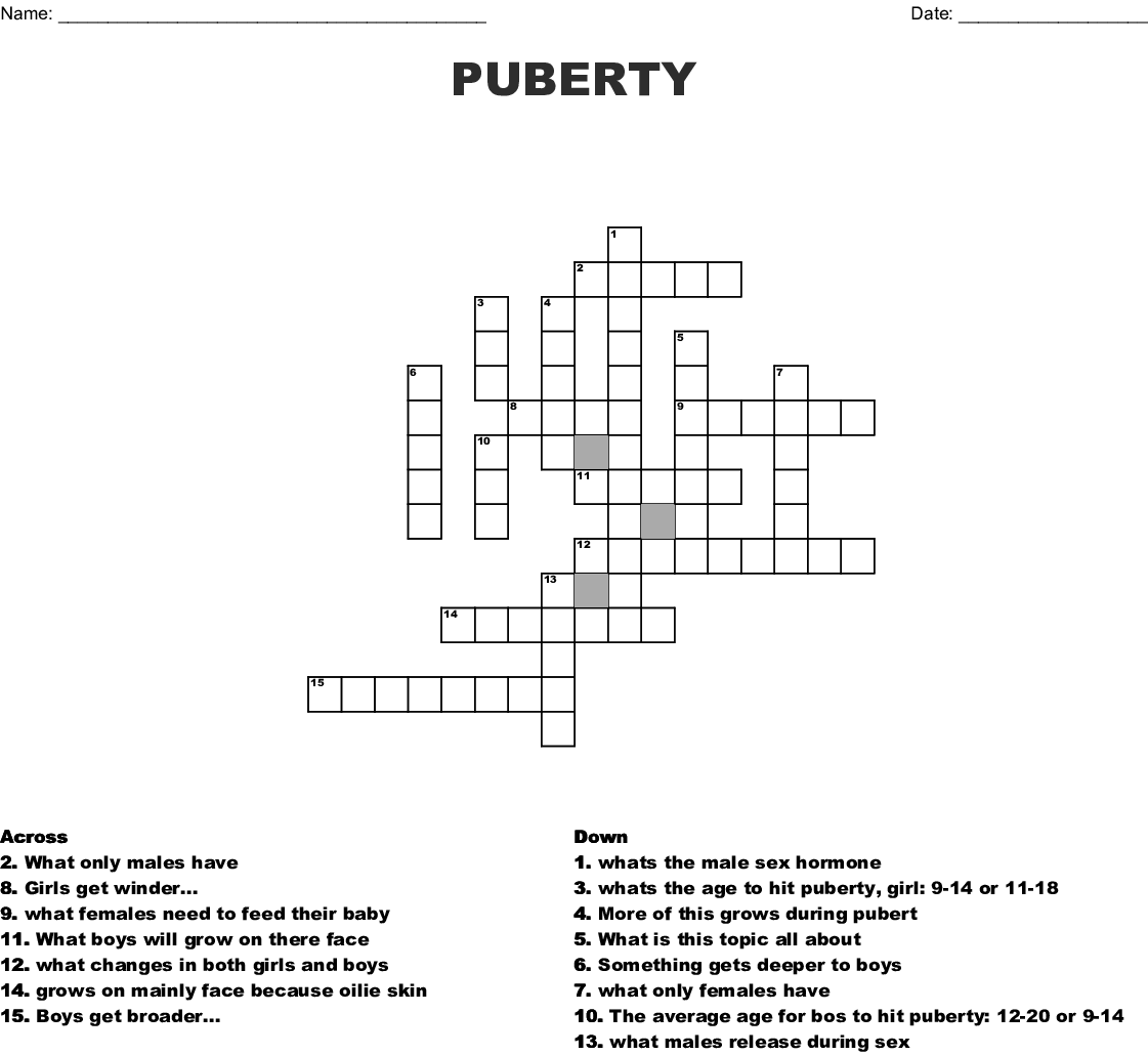 PUBERTY Crossword WordMint - Easy Crossword Puzzle About Puberty