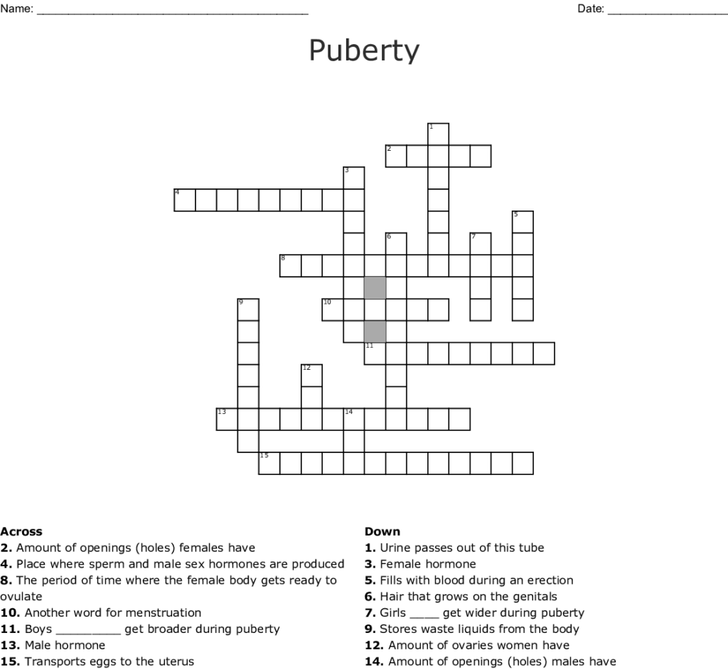 Puberty Crossword WordMint - Easy Crossword Puzzle About Puberty