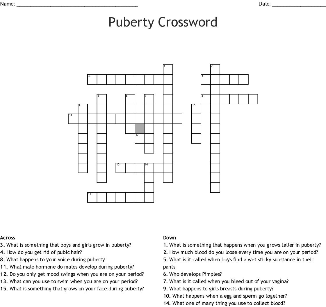 PUBERTY CROSSWORD WordMint - Easy Crossword Puzzle About Puberty