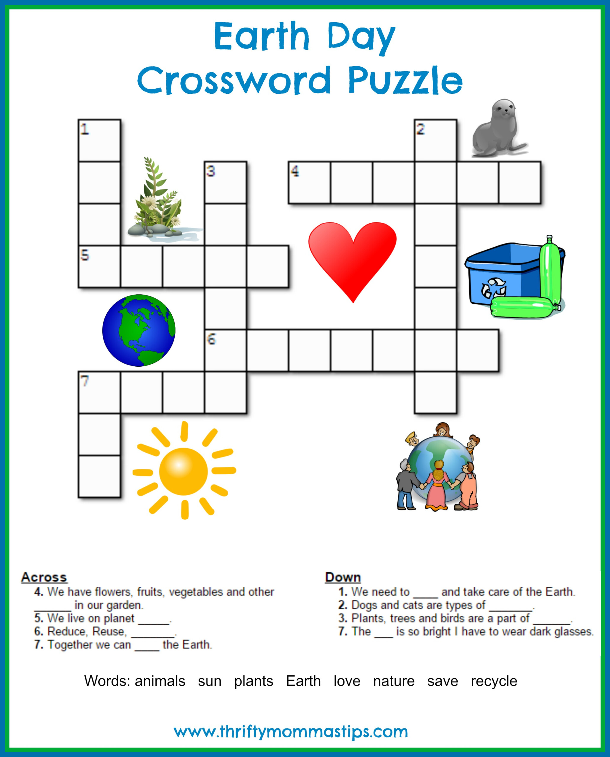 Earth Day Crossword Puzzle Thrifty Mommas Tips - Easy Crossword Puzzle Of The Day