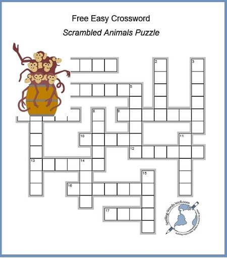 A Free Easy Crossword With Scrambled Animals Crossword Free  - Easy Crossword Puzzles Animals