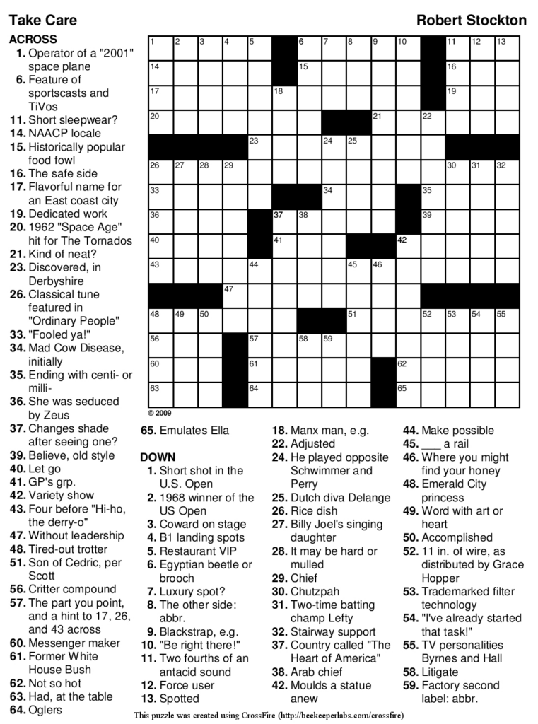 Free Easy Printable Crossword Puzzles For Adults - Easy Crossword Puzzles For Adults To Print