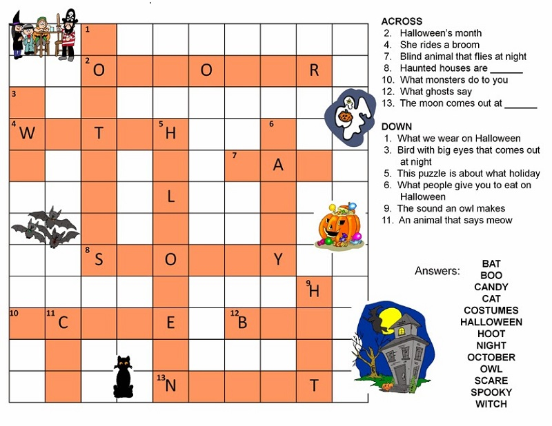 Easy Kids Crosswords Puzzles Activity Shelter - Easy Crossword Puzzles For Kids Halloween